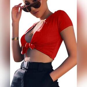 NWT Boriflors Tie Up Crop Top Shirt, Red, Small (4-6)